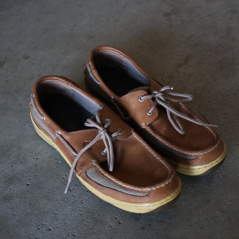 Sperry Top-Sider Mens Leather Boat Shoes Size 11 Tan Mesh Panel Deck Shoes